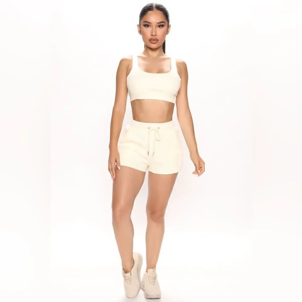 New Fashion Nova Ready For Some Lovin Lounge Short Set Cream Ribbed Size Large